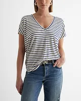 Striped V-Neck Short Sleeve London Tee Women's M