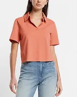 Skimming V-Neck Short Sleeve Polo Top Orange Women's XL