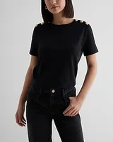 Skimming Novelty Button Crew Neck Tee Women