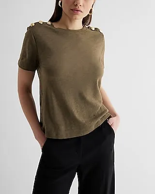 Skimming Novelty Button Crew Neck Tee Women