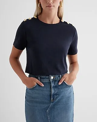 Skimming Novelty Button Crew Neck Tee Women's