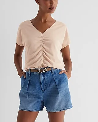 Relaxed V-Neck Ruched Tee Neutral Women's