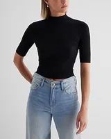 Ribbed Mock Neck Elbow Sleeve Tee Women's