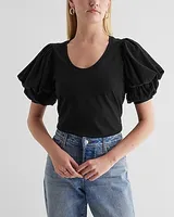 Skimming Scoop Neck Puff Sleeve Tee Black Women's S