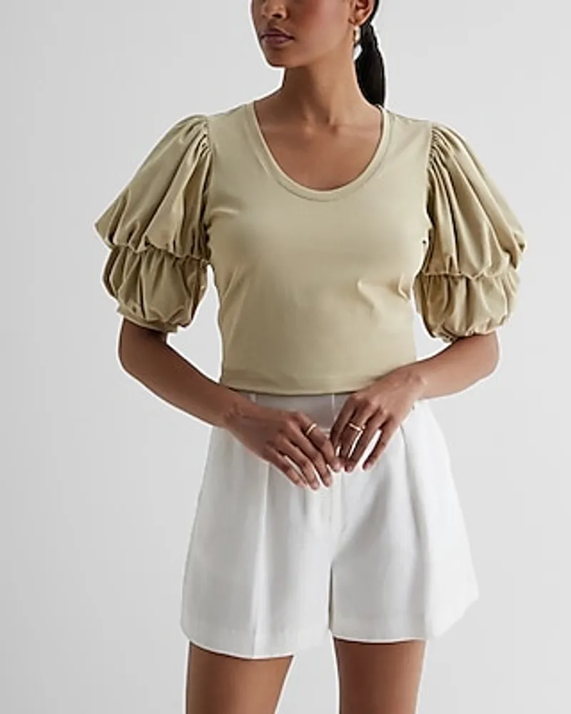 Skimming Scoop Neck Puff Sleeve Tee Women's