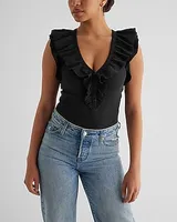 Fitted V-Neck Ruffle Henley Tank