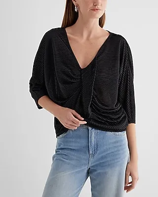 Skimming V-Neck Pleated Twist Front Draped Tee Women's