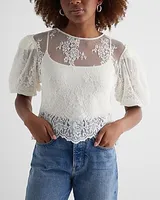 Skimming Lace Puff Sleeve Boxy Tee Women's