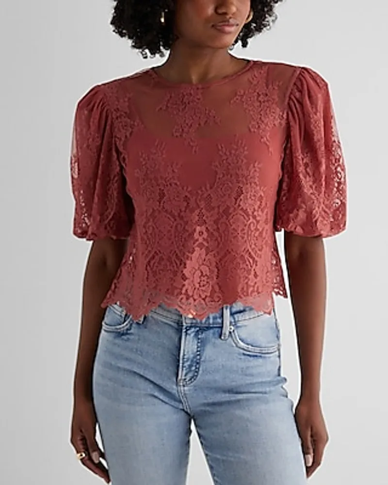 Skimming Lace Puff Sleeve Boxy Tee Women's