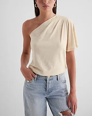 Skimming Pleated One Shoulder Tee Neutral Women's XL