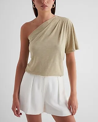 Skimming Pleated One Shoulder Tee Green Women's L