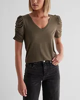 Supersoft Skimming V-Neck Puff Sleeve Tee