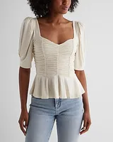 Puff Sleeve Ruched Peplum Top