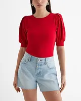 Fitted Ribbed Crew Neck Puff Sleeve Tee Women's