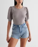 Fitted Ribbed Crew Neck Puff Sleeve Tee Women's