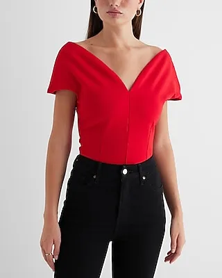 Fitted Ponte Sweetheart Neckline Off The Shoulder Bodysuit