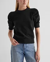 Crew Neck Short Puff Sleeve Fleece Sweatshirt Women's