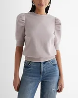 Crew Neck Short Puff Sleeve Fleece Sweatshirt Women's