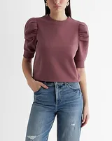 Crew Neck Short Puff Sleeve Fleece Sweatshirt Women's