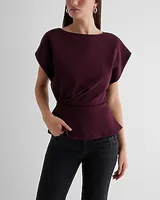 Crew Neck Short Sleeve Draped Peplum Top