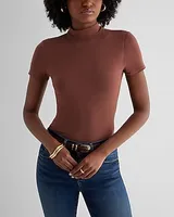 Supersoft Fitted Mock Neck Short Sleeve Bodysuit Brown Women's