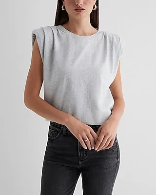 Skimming Crew Neck Padded Shoulder Muscle Tee Gray Women