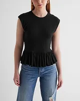 Skimming Linen-Blend Crew Neck Peplum Tee