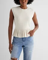 Skimming Linen-Blend Crew Neck Peplum Tee Women's