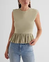 Skimming Linen-Blend Crew Neck Peplum Tee Women's