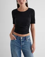 Crew Neck Short Sleeve Ruched Sides Tee Women's