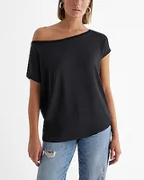 Satin Front Off The Shoulder Short Sleeve London Tee Black Women's L