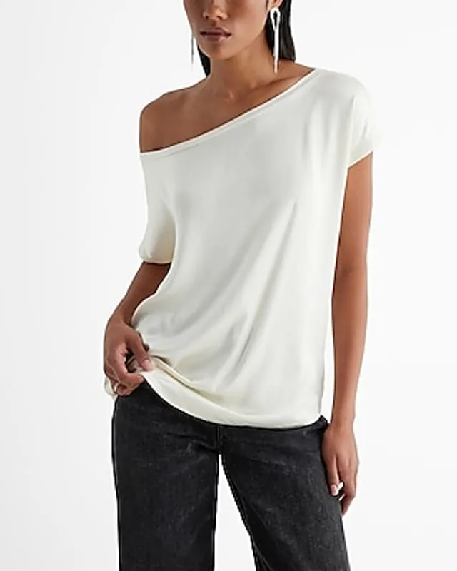 Express Satin Front Off The Shoulder Short Sleeve London Tee