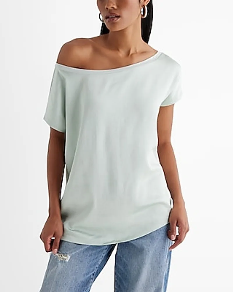 Satin Front Off The Shoulder Short Sleeve London Tee Women's