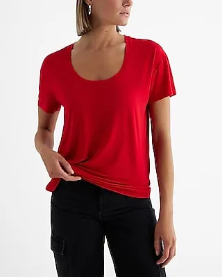 Relaxed Scoop Neck Short Sleeve Tee Red Women's M