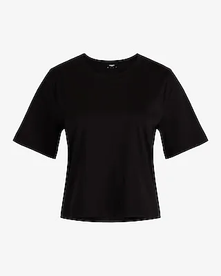 Relaxed Crew Neck Boxy Crop Top Black Women's L