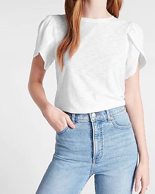 Skimming Slub Tulip Sleeve Tee White Women's S