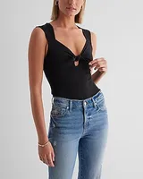 Sweetheart Neckline Tie Front Bodysuit Black Women's XL