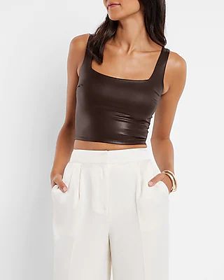 Body Contour Faux Leather Square Neck Crop Top Women's