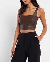 Body Contour Faux Leather Square Neck Crop Top Orange Women's XS