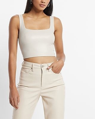 Body Contour Faux Leather Square Neck Crop Top Neutral Women's