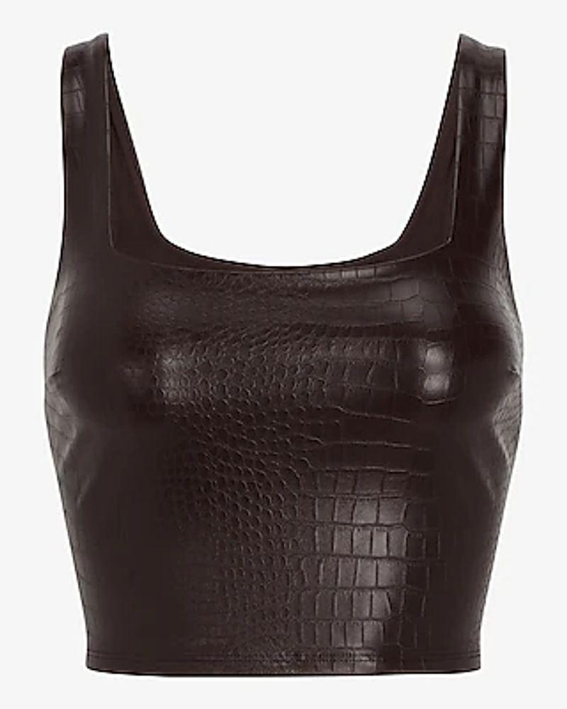 Body Contour Croc Faux Leather Square Neck Crop Top