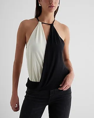 Skimming Color Block V-Neck Surplice Cami Black Women's XS