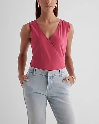 V-Neck Wrap Ruched Side Tank Pink Women's M