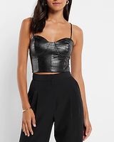 Body Contour Croc Faux Leather Corset Crop Top Black Women's XS