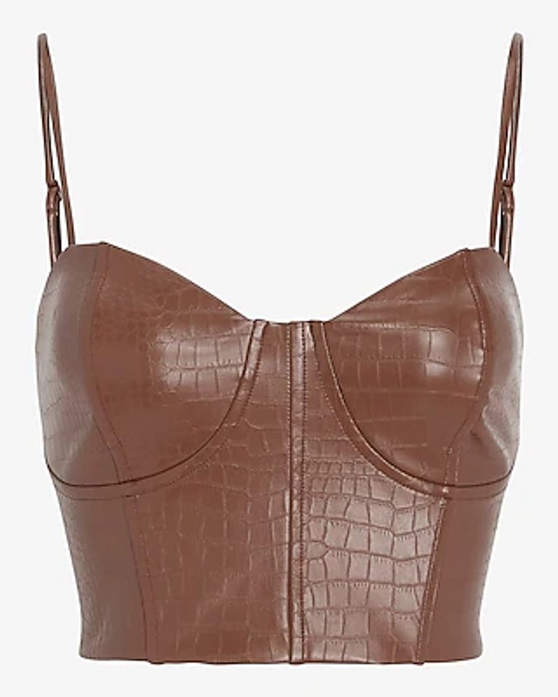 Brown Faux Leather Corset Crop Top