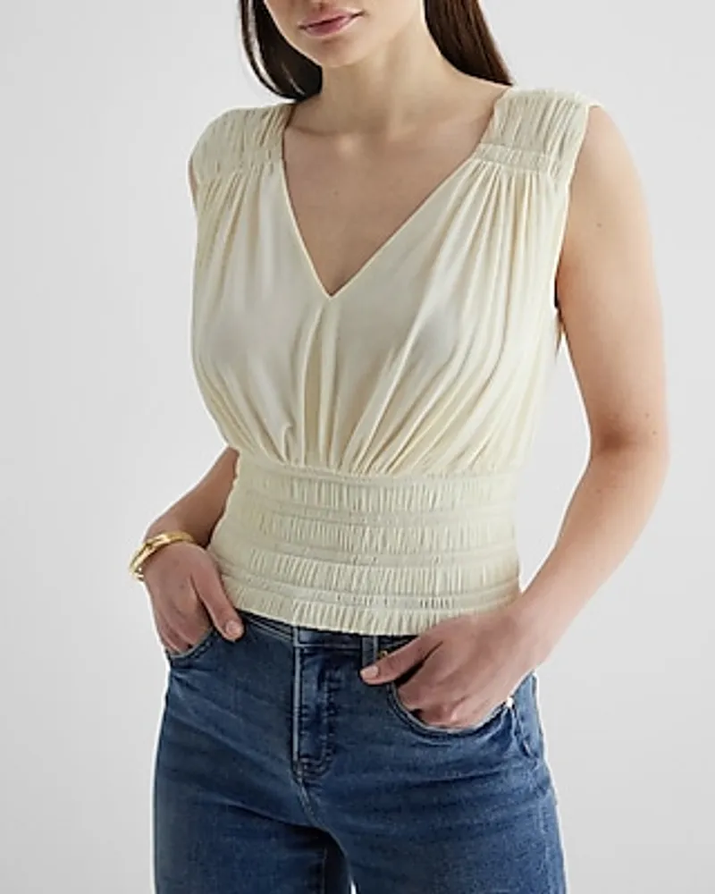 V-Neck Ruched Banded Bottom Tank