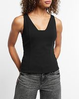 Fitted V-Neck Ponte Tank Black Women's S