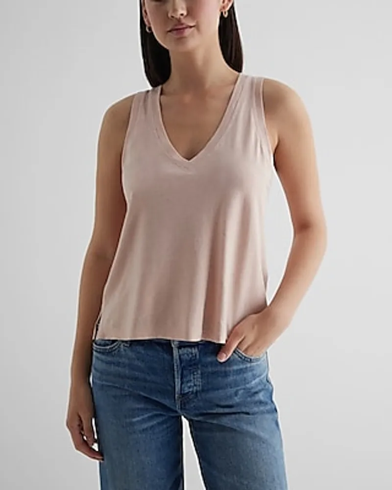 Supersoft Linen-Blend Shine Skimming V-Neck Tank