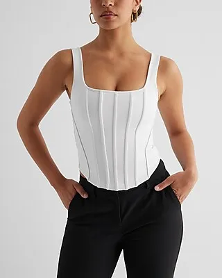 Express Body Contour High Compression Long Sleeve Corset Top White Women's  S