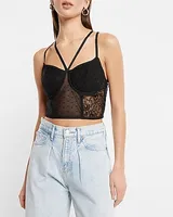 Lace Strappy Bustier Crop Top With Bra Cups